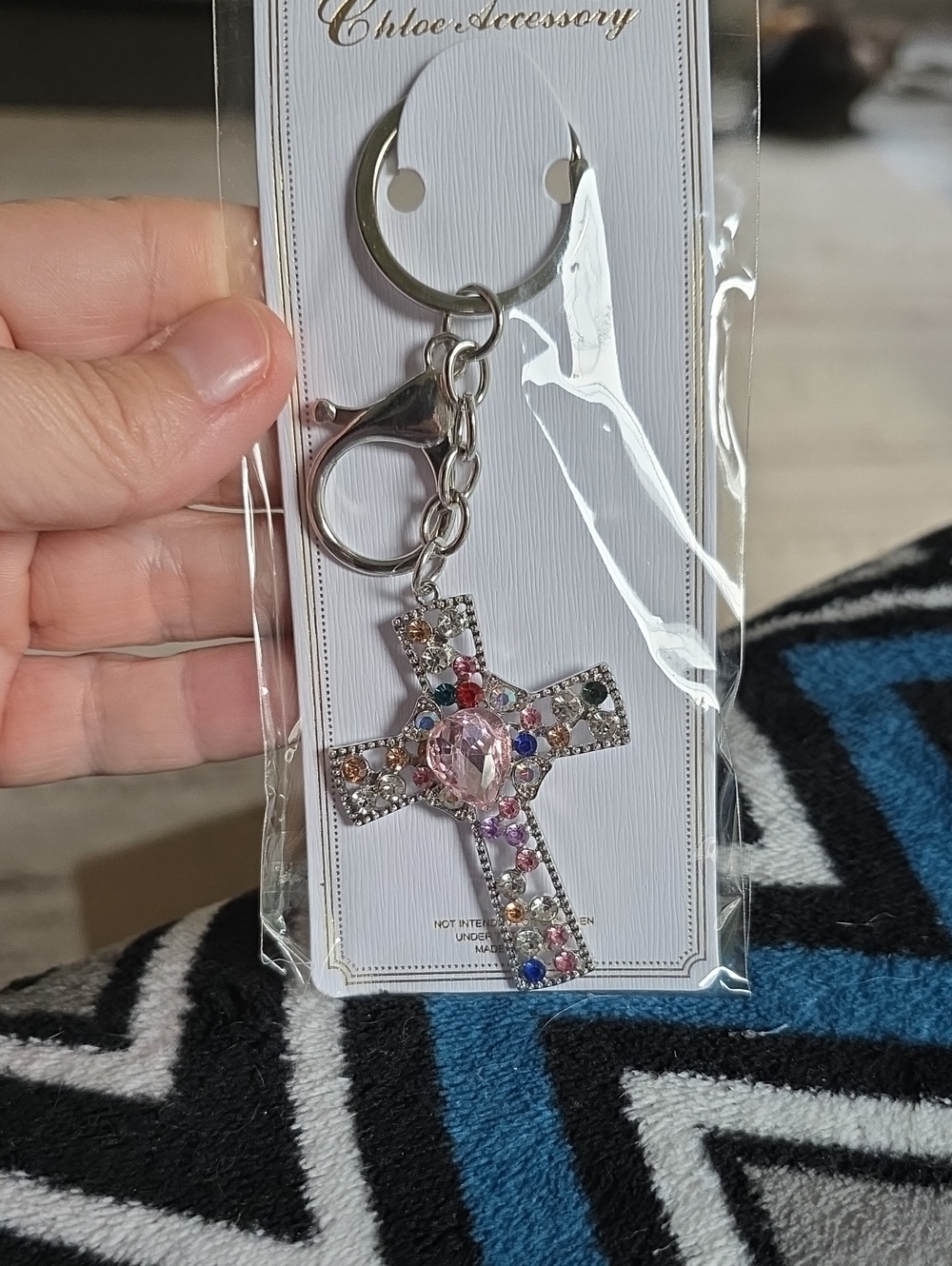 Multicolor Crystal Cross Keychain